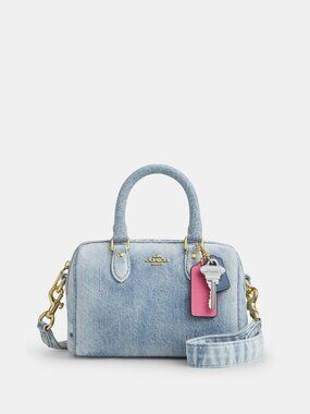 Coach Outlet Mini Rowan Crossbody Bag In Loved Denim With Charms